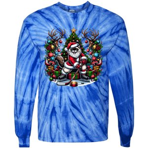 Santa Ragdoll Cat Playing Hockey Christmas Cute Gift Tie-Dye Long Sleeve Shirt