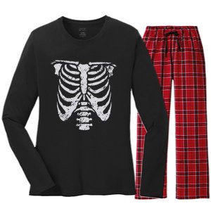 Skeleton Rib Cage Flower Easy Halloween Costume Women's Long Sleeve Flannel Pajama Set 