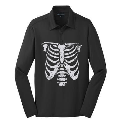 Skeleton Rib Cage Flower Easy Halloween Costume Silk Touch Performance Long Sleeve Polo