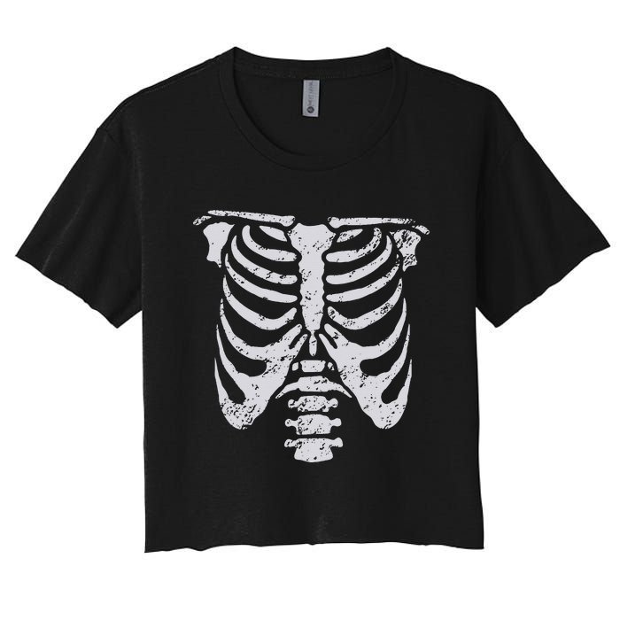 Skeleton Rib Cage Flower Easy Halloween Costume Women's Crop Top Tee