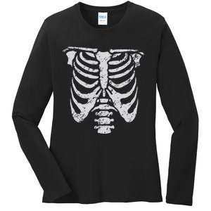 Skeleton Rib Cage Flower Easy Halloween Costume Ladies Long Sleeve Shirt