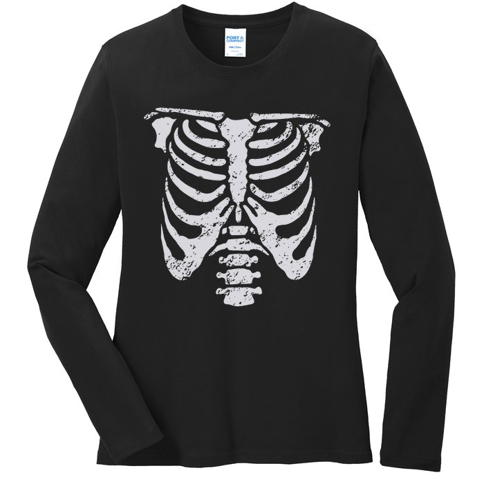 Skeleton Rib Cage Flower Easy Halloween Costume Ladies Long Sleeve Shirt