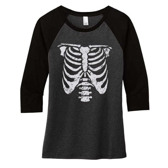 Skeleton Rib Cage Flower Easy Halloween Costume Women's Tri-Blend 3/4-Sleeve Raglan Shirt