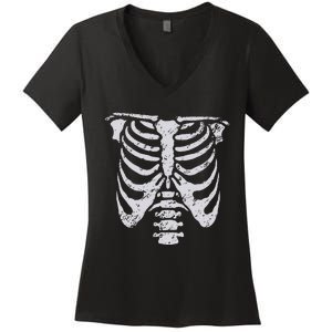 Skeleton Rib Cage Flower Easy Halloween Costume Women's V-Neck T-Shirt