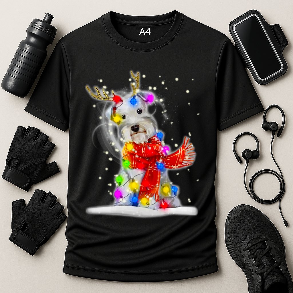 Schnauzer Reindeer Christmas Lights Tree Dog Scarf Xmas Snow Performance Shirt