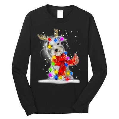 Schnauzer Reindeer Christmas Lights Tree Dog Scarf Xmas Snow Long Sleeve Shirt