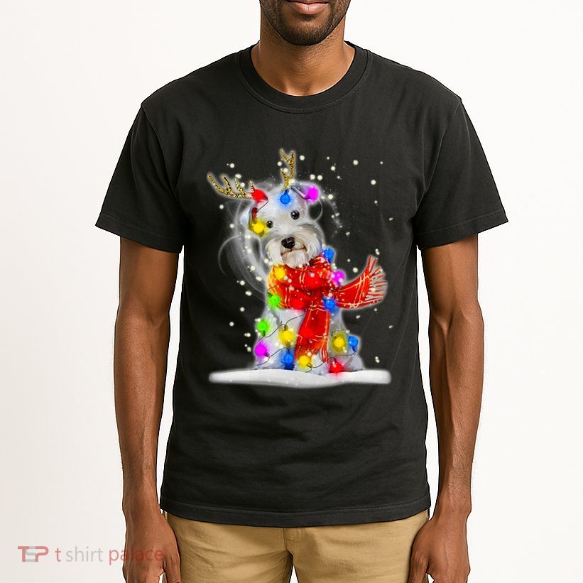 Schnauzer Reindeer Christmas Lights Tree Dog Scarf Xmas Snow Tall T-Shirt