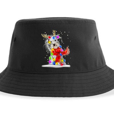 Schnauzer Reindeer Christmas Lights Tree Dog Scarf Xmas Snow Sustainable Bucket Hat