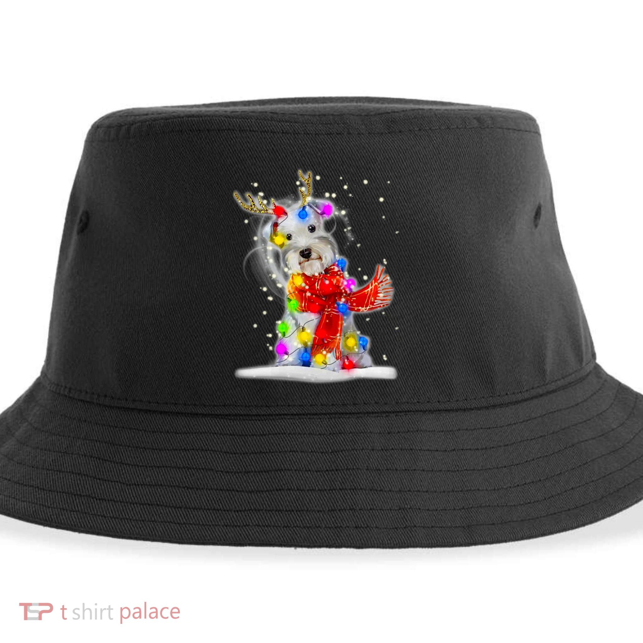 Schnauzer Reindeer Christmas Lights Tree Dog Scarf Xmas Snow Sustainable Bucket Hat