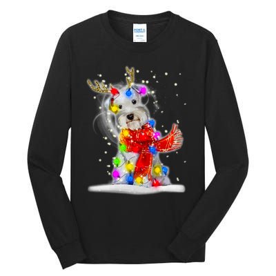 Schnauzer Reindeer Christmas Lights Tree Dog Scarf Xmas Snow Tall Long Sleeve T-Shirt