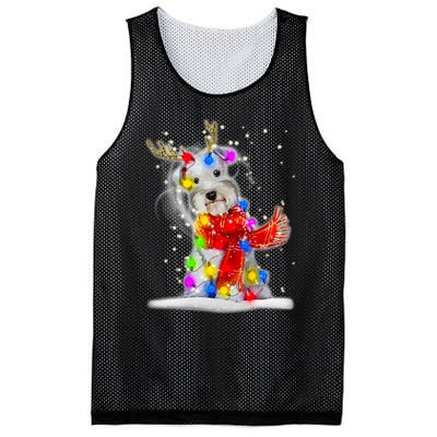 Schnauzer Reindeer Christmas Lights Tree Dog Scarf Xmas Snow Mesh Reversible Basketball Jersey Tank