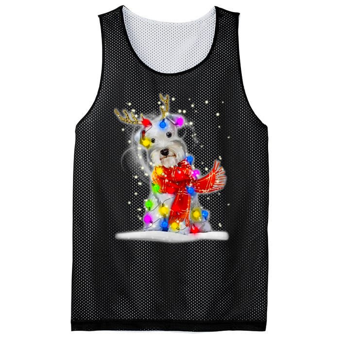 Schnauzer Reindeer Christmas Lights Tree Dog Scarf Xmas Snow Mesh Reversible Basketball Jersey Tank