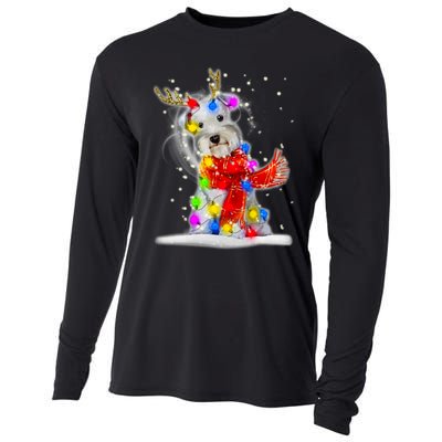 Schnauzer Reindeer Christmas Lights Tree Dog Scarf Xmas Snow Cooling Performance Long Sleeve Crew