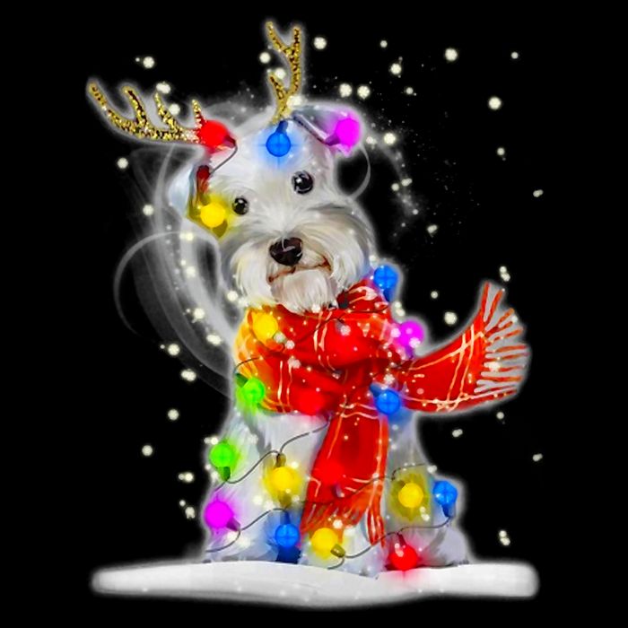 Schnauzer Reindeer Christmas Lights Tree Dog Scarf Xmas Snow Cooling Performance Long Sleeve Crew