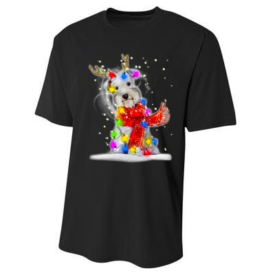 Schnauzer Reindeer Christmas Lights Tree Dog Scarf Xmas Snow Performance Sprint T-Shirt