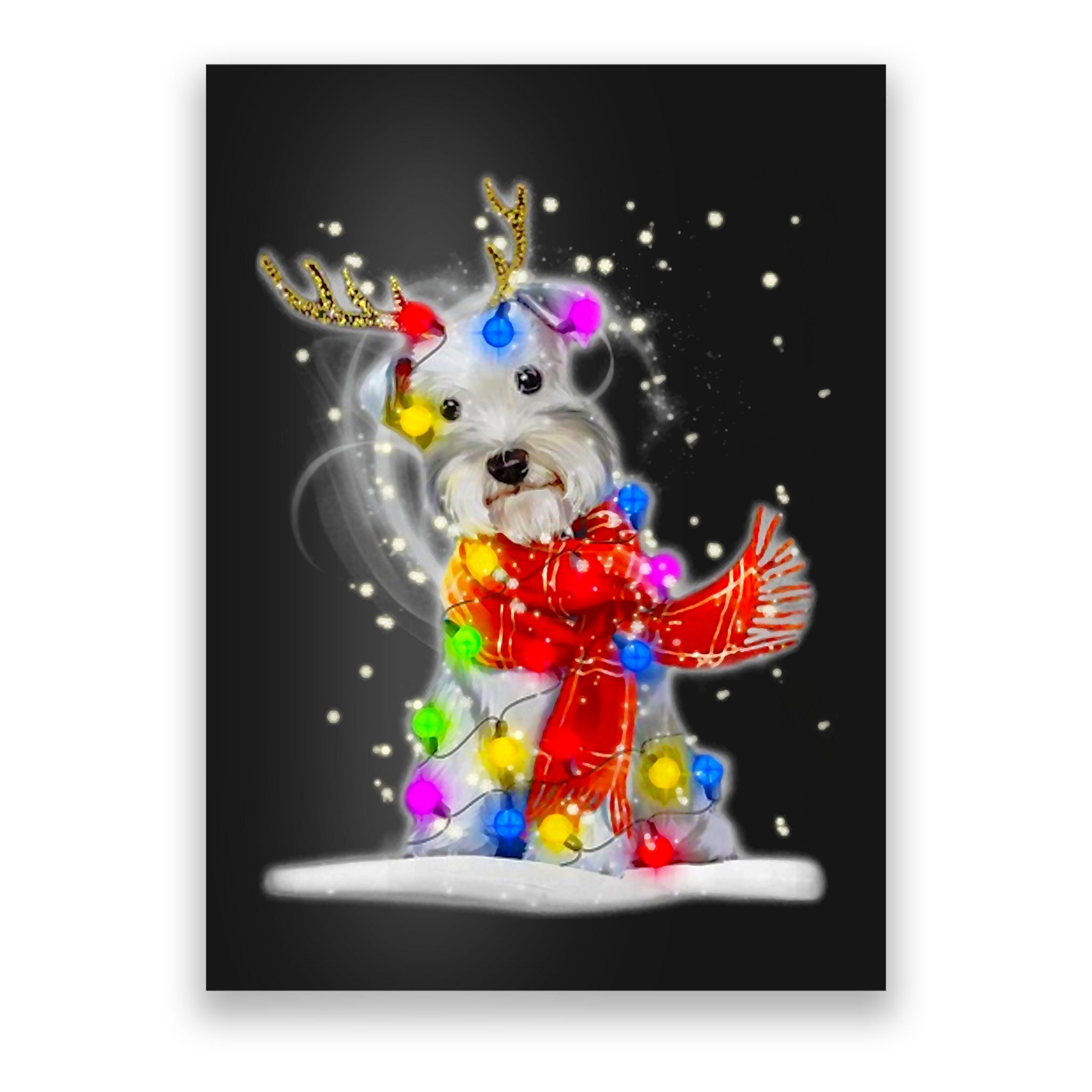 Schnauzer Reindeer Christmas Lights Tree Dog Scarf Xmas Snow Poster
