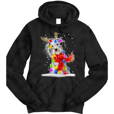 Schnauzer Reindeer Christmas Lights Tree Dog Scarf Xmas Snow Tie Dye Hoodie