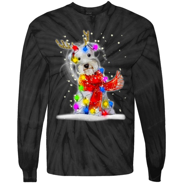 Schnauzer Reindeer Christmas Lights Tree Dog Scarf Xmas Snow Tie-Dye Long Sleeve Shirt