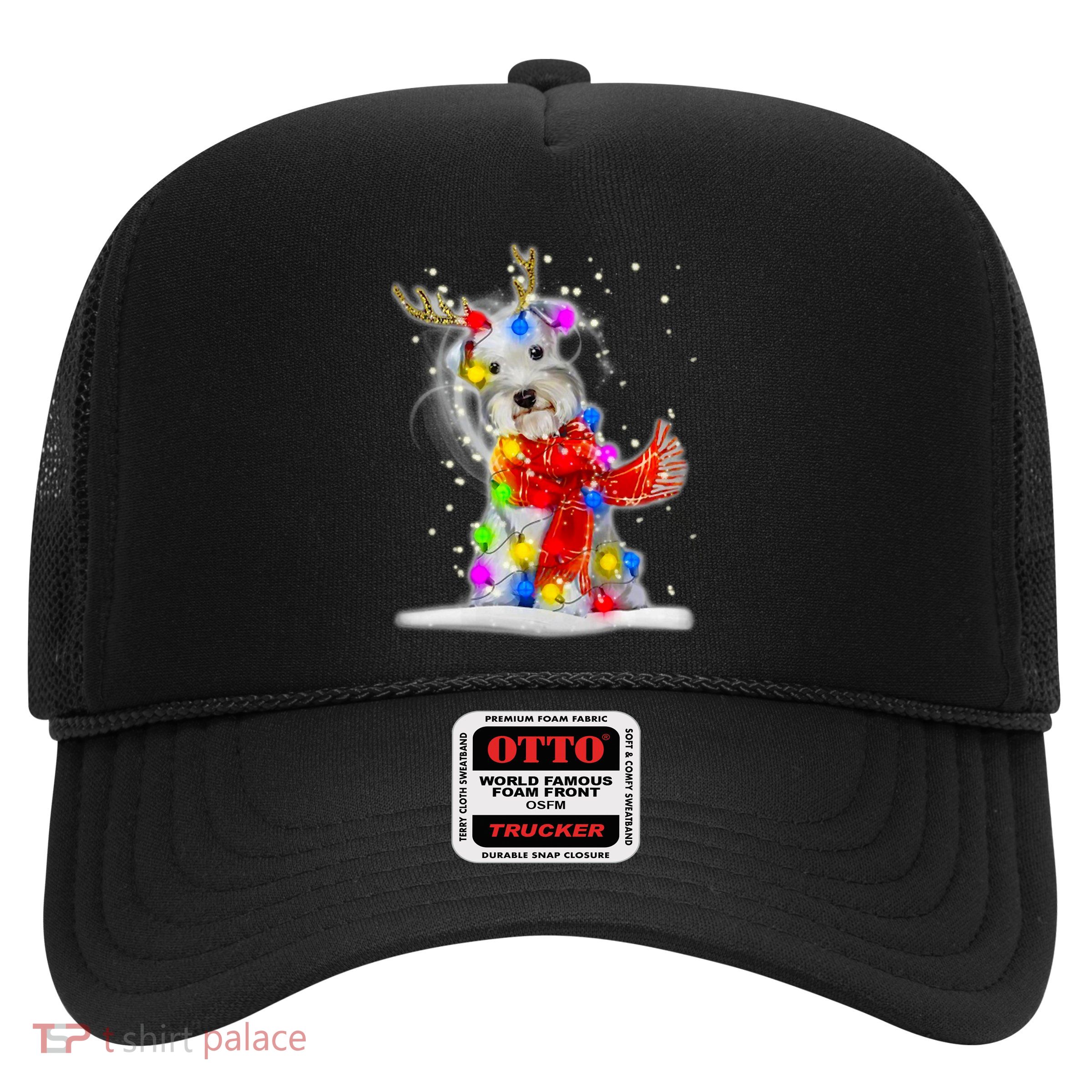 Schnauzer Reindeer Christmas Lights Tree Dog Scarf Xmas Snow Trucker Hat