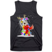 Schnauzer Reindeer Christmas Lights Tree Dog Scarf Xmas Snow Tank Top