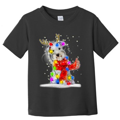 Schnauzer Reindeer Christmas Lights Tree Dog Scarf Xmas Snow Toddler T-Shirt