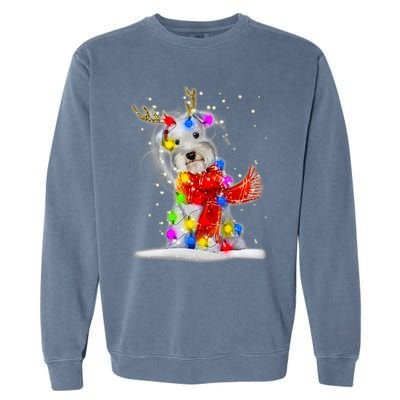 Schnauzer Reindeer Christmas Lights Tree Dog Scarf Xmas Snow Garment-Dyed Sweatshirt