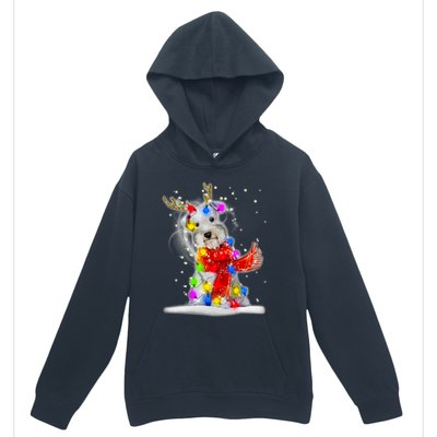 Schnauzer Reindeer Christmas Lights Tree Dog Scarf Xmas Snow Urban Pullover Hoodie