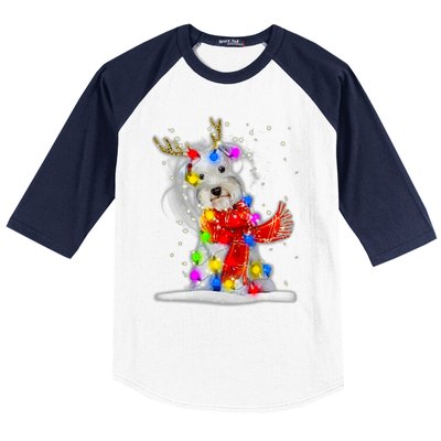 Schnauzer Reindeer Christmas Lights Tree Dog Scarf Xmas Snow Baseball Sleeve Shirt