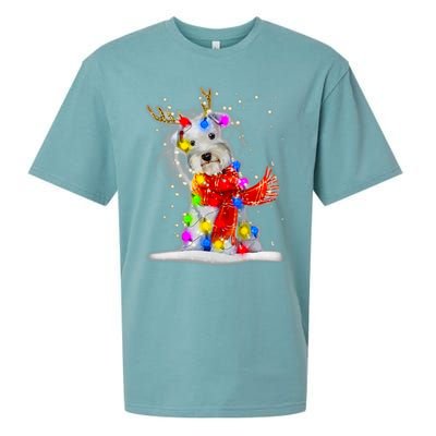 Schnauzer Reindeer Christmas Lights Tree Dog Scarf Xmas Snow Sueded Cloud Jersey T-Shirt