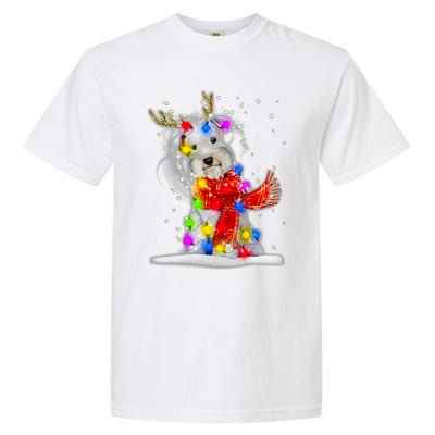 Schnauzer Reindeer Christmas Lights Tree Dog Scarf Xmas Snow Garment-Dyed Heavyweight T-Shirt