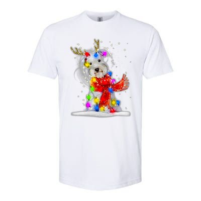 Schnauzer Reindeer Christmas Lights Tree Dog Scarf Xmas Snow Softstyle CVC T-Shirt