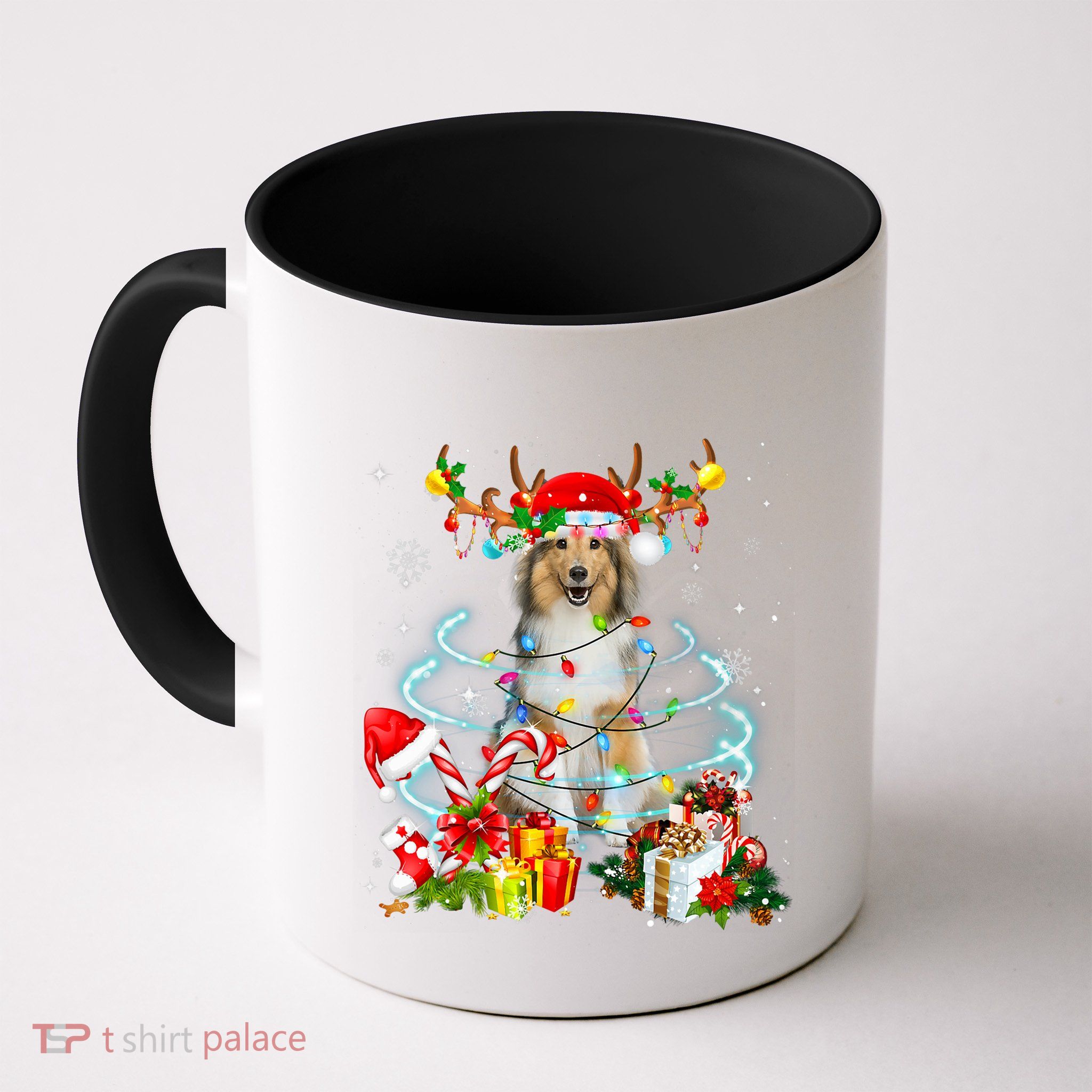 Sheltie Reindeer Christmas Tree Lights Pajama Dog Xmas Mug