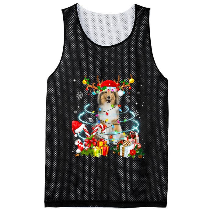Sheltie Reindeer Christmas Tree Lights Pajama Dog Xmas Mesh Reversible Basketball Jersey Tank