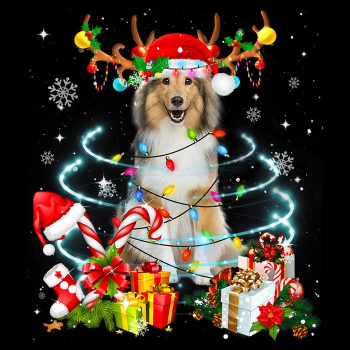 Sheltie Reindeer Christmas Tree Lights Pajama Dog Xmas Short Acrylic Beanie