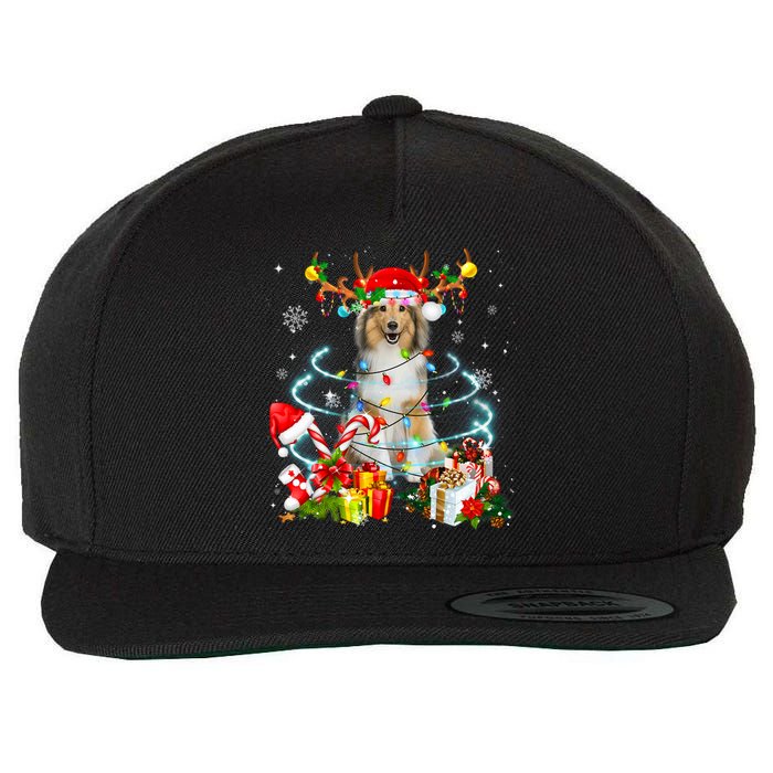 Sheltie Reindeer Christmas Tree Lights Pajama Dog Xmas Wool Snapback Cap