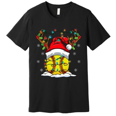 Softball Reindeer Christmas Lights Santa Hat Xmas Nativity Premium T-Shirt