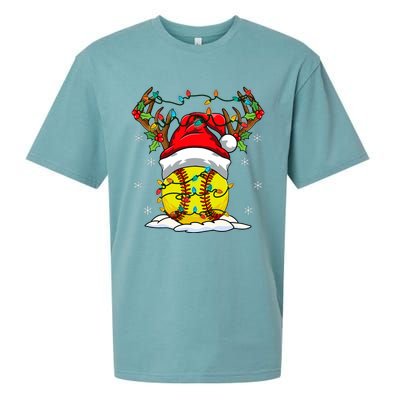 Softball Reindeer Christmas Lights Santa Hat Xmas Nativity Sueded Cloud Jersey T-Shirt