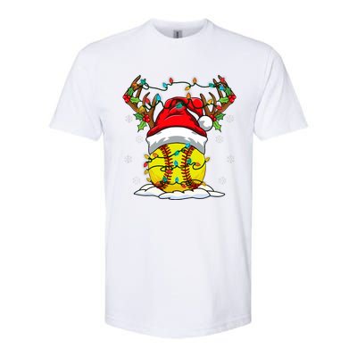 Softball Reindeer Christmas Lights Santa Hat Xmas Nativity Softstyle® CVC T-Shirt