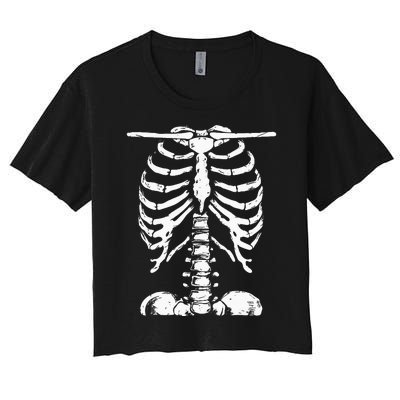 Skeleton Rib Cage Gifts Men Women Halloween Costume Women's Crop Top Tee