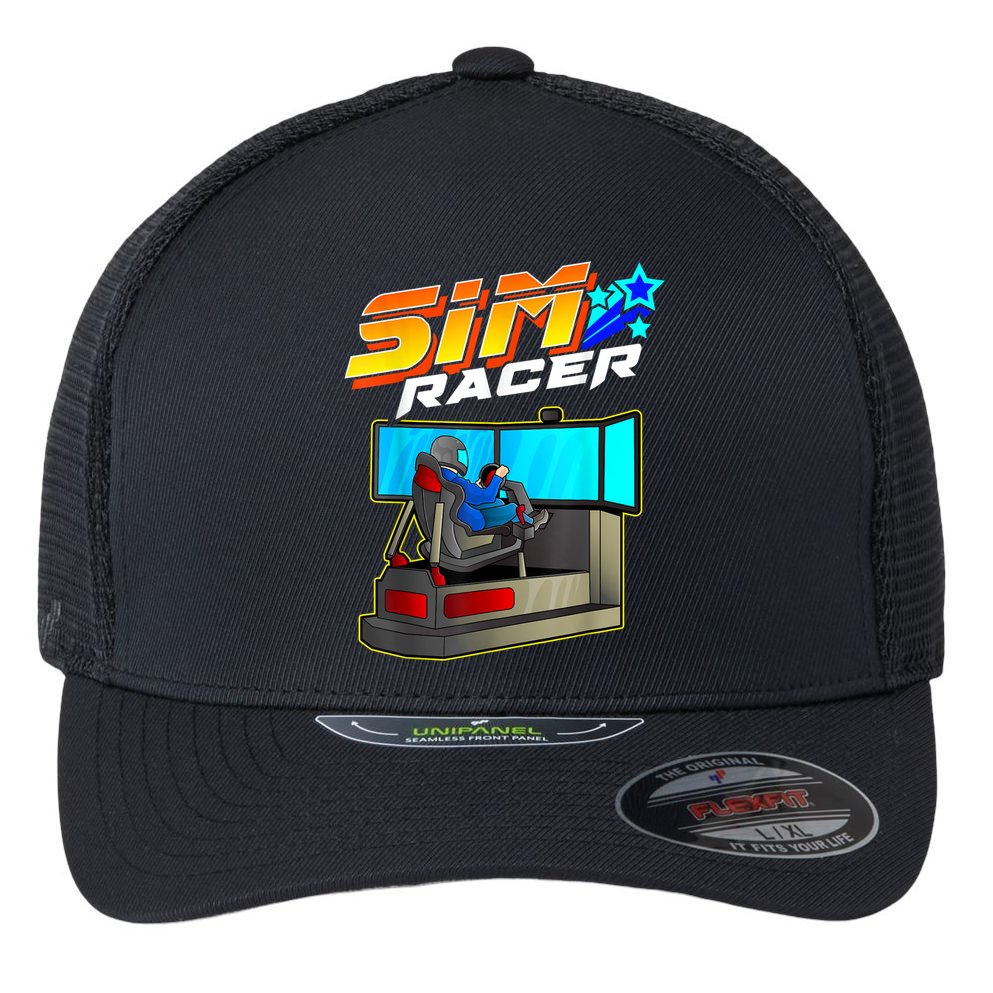 Sim Racer Car Racing And Driving Simulator Motion Rig Flexfit Unipanel Trucker Cap