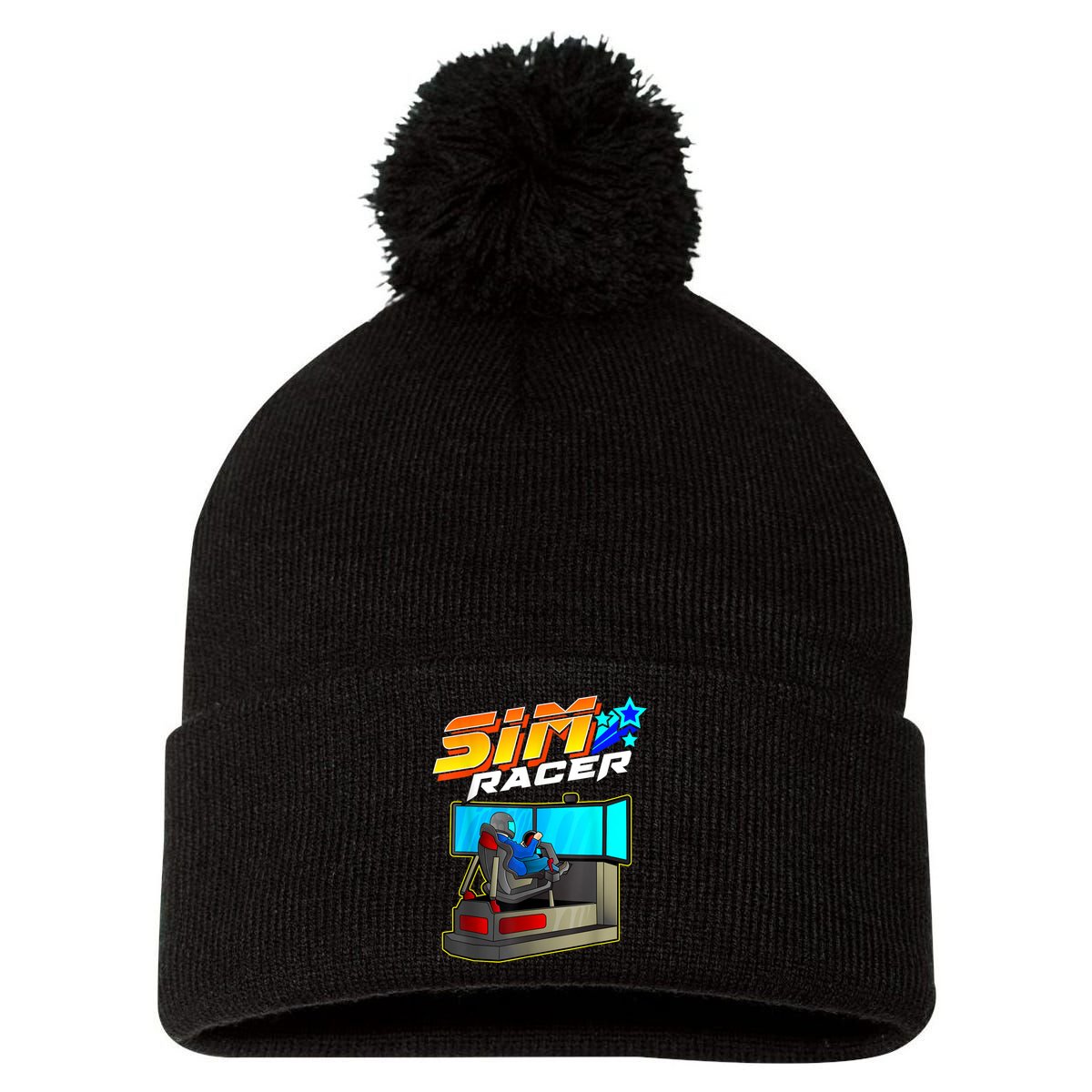 Sim Racer Car Racing And Driving Simulator Motion Rig Pom Pom 12in Knit Beanie