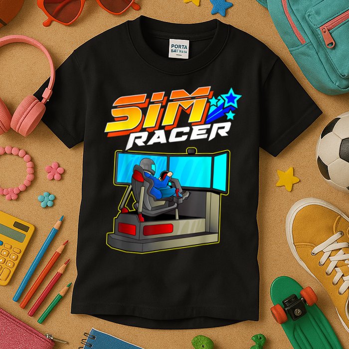 Sim Racer Car Racing And Driving Simulator Motion Rig Kids T-Shirt