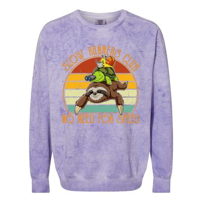 Slow Runners Club No Need For Speed - Sloth & Turtle Snail Colorblast Crewneck Sweatshirt