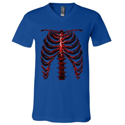 Skeleton Rib Cage Cool Halloween (Ver. 1R) V-Neck T-Shirt