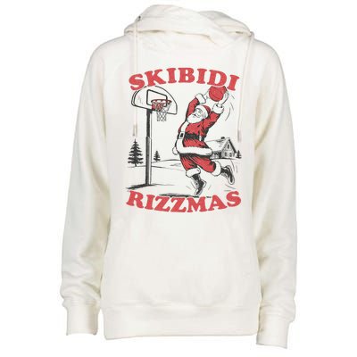 Skibid.I Rizzmas Christmas Rizz Santa Claus Basketball Womens Funnel Neck Pullover Hood