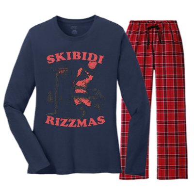 Skibid.I Rizzmas Christmas Rizz Santa Claus Basketball Women's Long Sleeve Flannel Pajama Set 