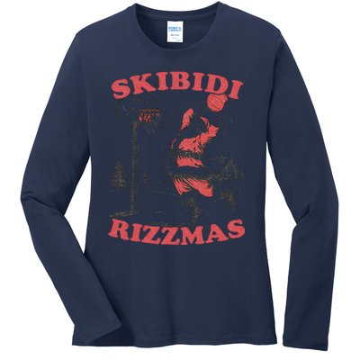 Skibid.I Rizzmas Christmas Rizz Santa Claus Basketball Ladies Long Sleeve Shirt