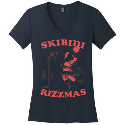 Skibid.I Rizzmas Christmas Rizz Santa Claus Basketball Women's V-Neck T-Shirt