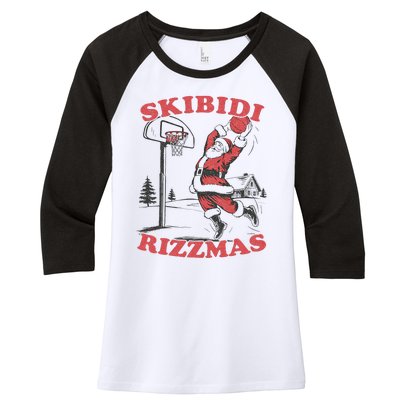 Skibid.I Rizzmas Christmas Rizz Santa Claus Basketball Women's Tri-Blend 3/4-Sleeve Raglan Shirt