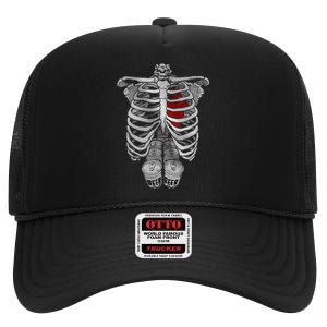 Skeleton Rib Cage Full Of Beer Funny Halloween Costume High Crown Mesh Back Trucker Hat